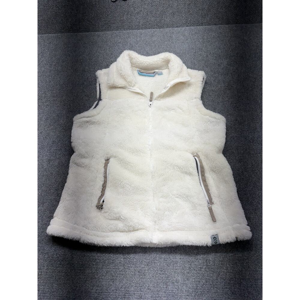 Free Country Faux Fur Vest Women’s Size Large White Full Zip Leather Accents